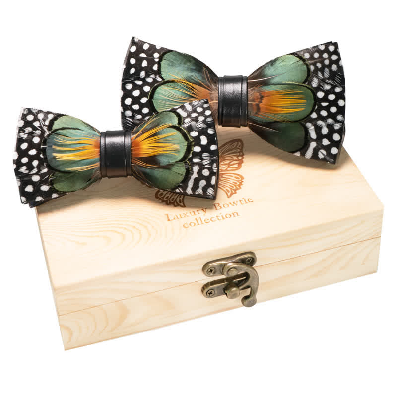 2Pcs ForestGreen & Orange Parent-Child Polka Bow Ties Set - ForestGreen & Orange - image 0
