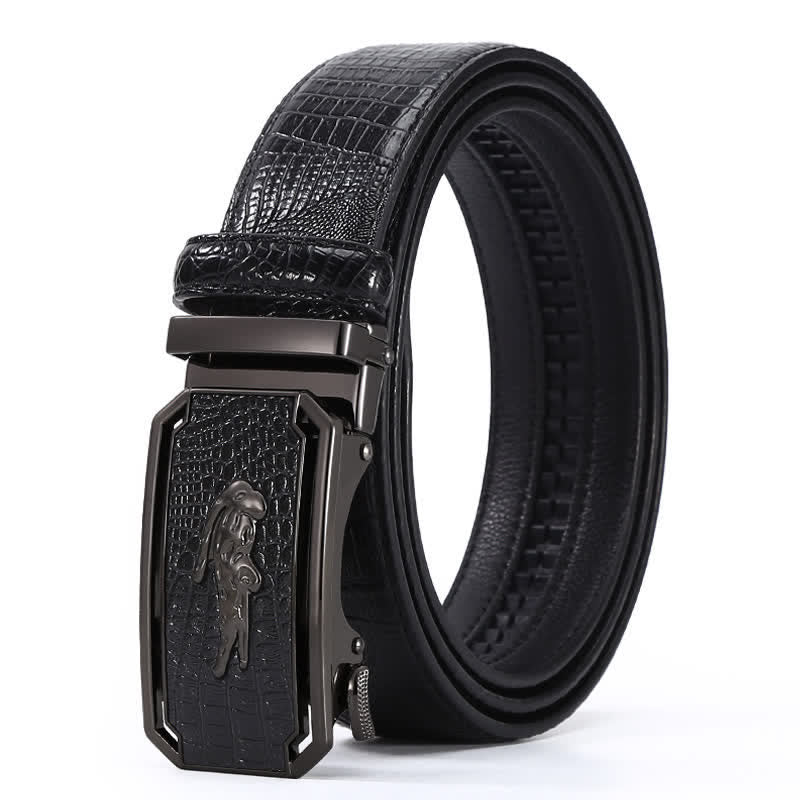 Men's Crocodile Pattern Automatic Buckle Leather Belt - Style #6 - Black / Black - 44 - image 23