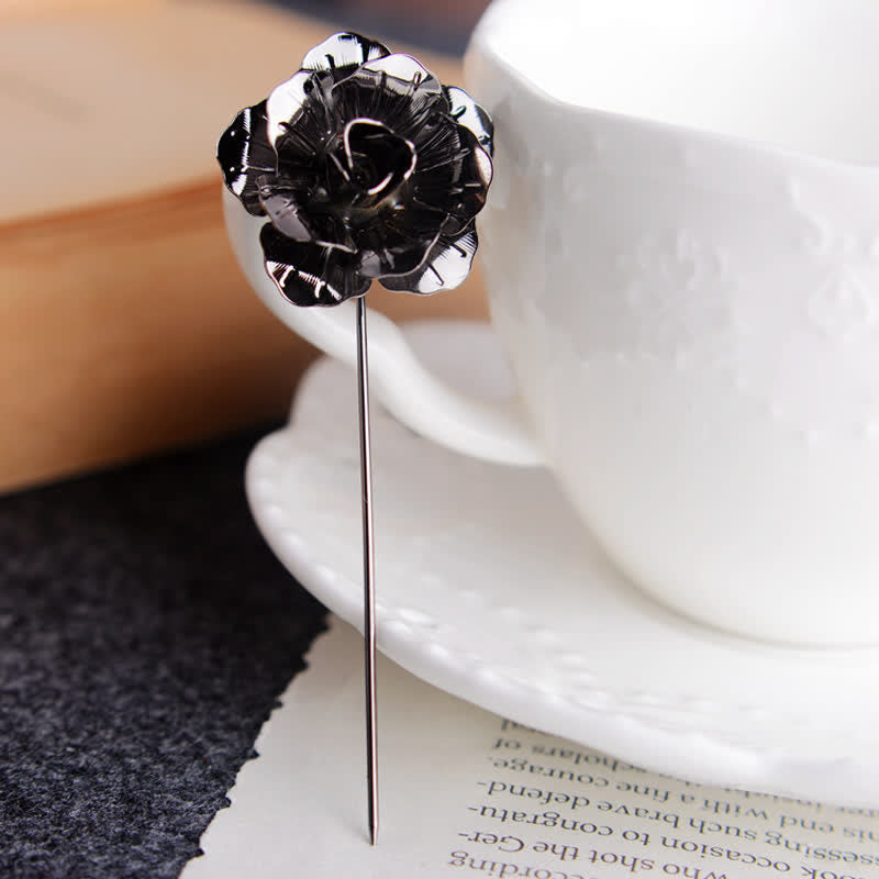 Men's Metal Rose Flower Brooch Pin - Black - image 7