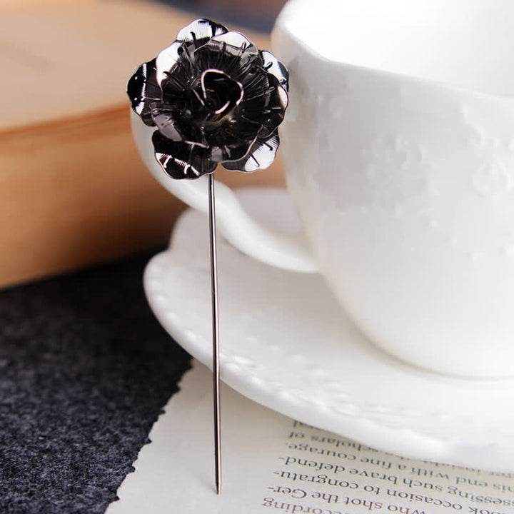 Men's Metal Rose Flower Brooch Pin - Black - image 7