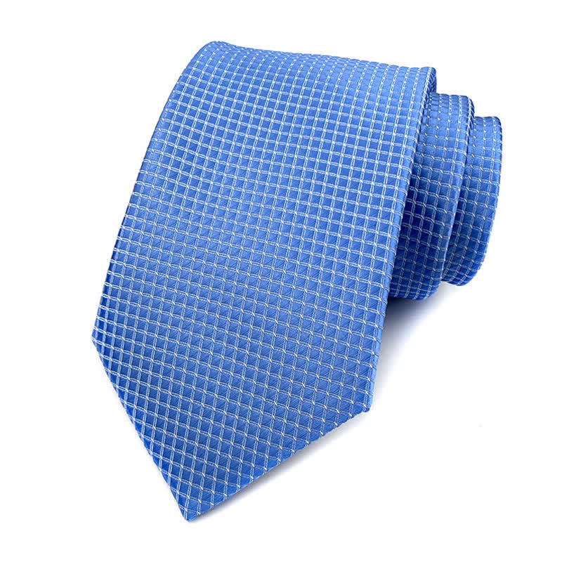 Men's Solid Color Subtle Checked Office Necktie - SkyBlue - image 7