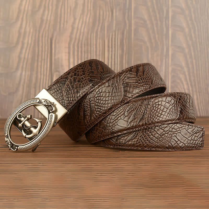 Men's Nautical Anchor Crocodile Embossed Leather Belt - image 22