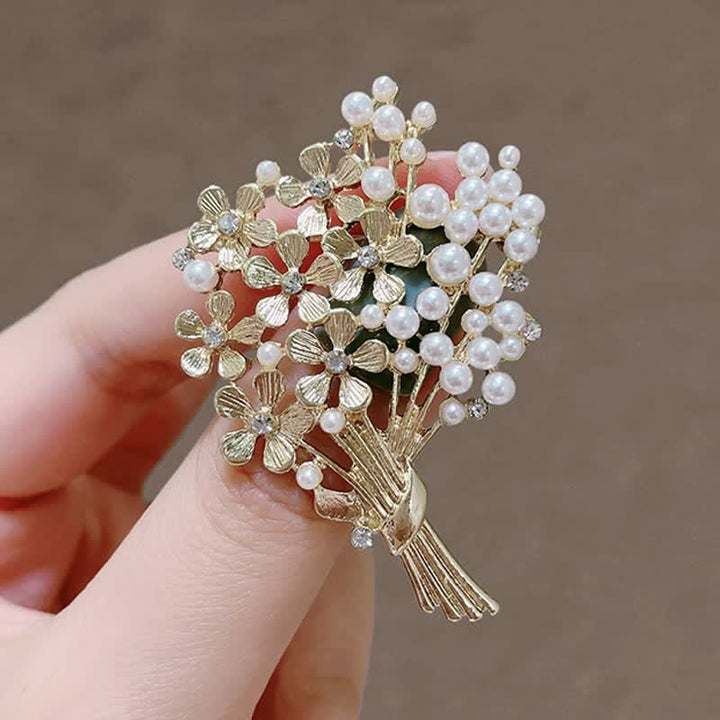 Women's Pearl Bouquet Of Gold Flowers Brooch - image 1
