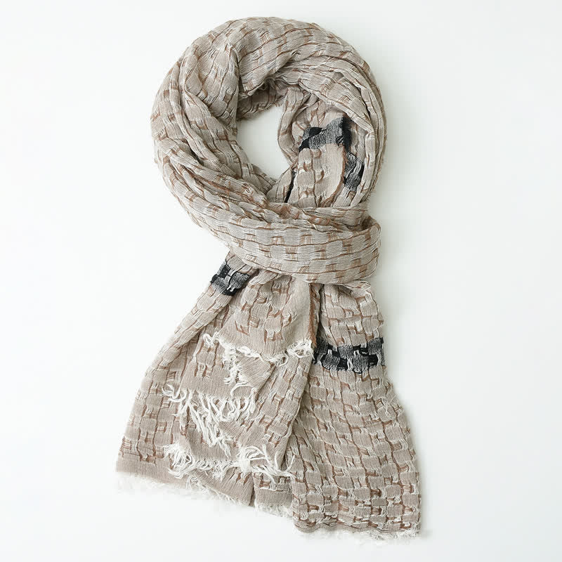 Men's Unique Crinkly Checkered Tassel Scarf - image 7