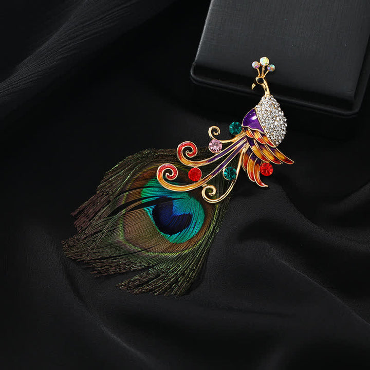 Women's Ethnic Colorful Peacock Feather Brooch - Purple - image 7