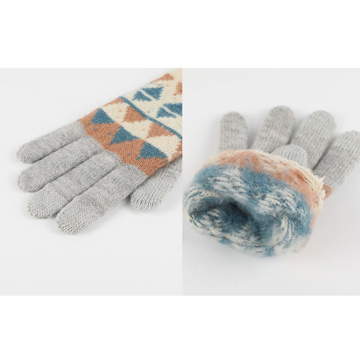 3Pcs Women's Triangle Pattern Hat Scarf Gloves Set - image 8