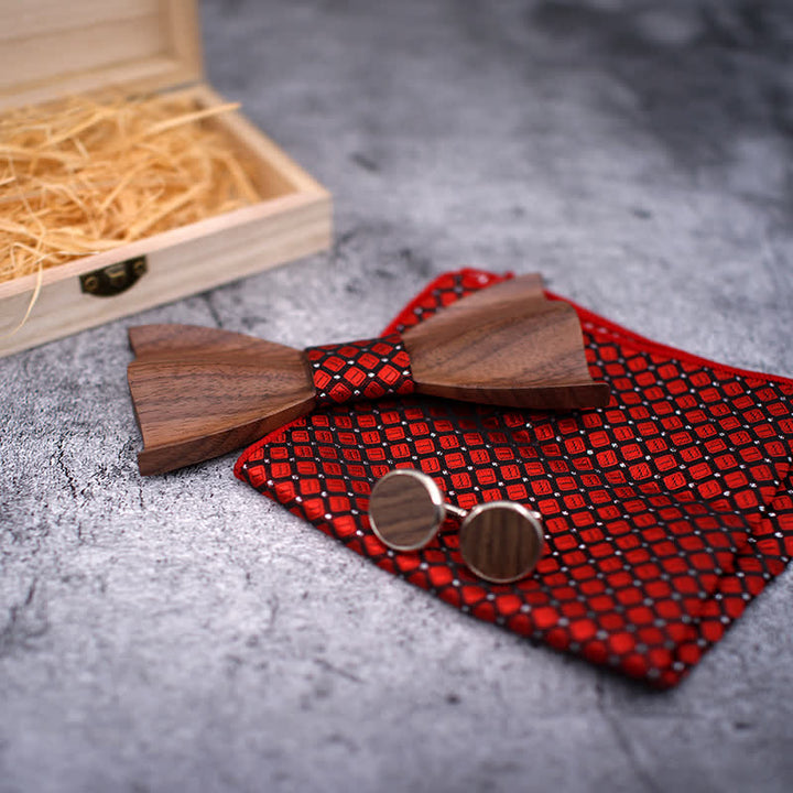 3Pcs Men's 3D Black Walnut Wooden Bow Tie Set - image 4