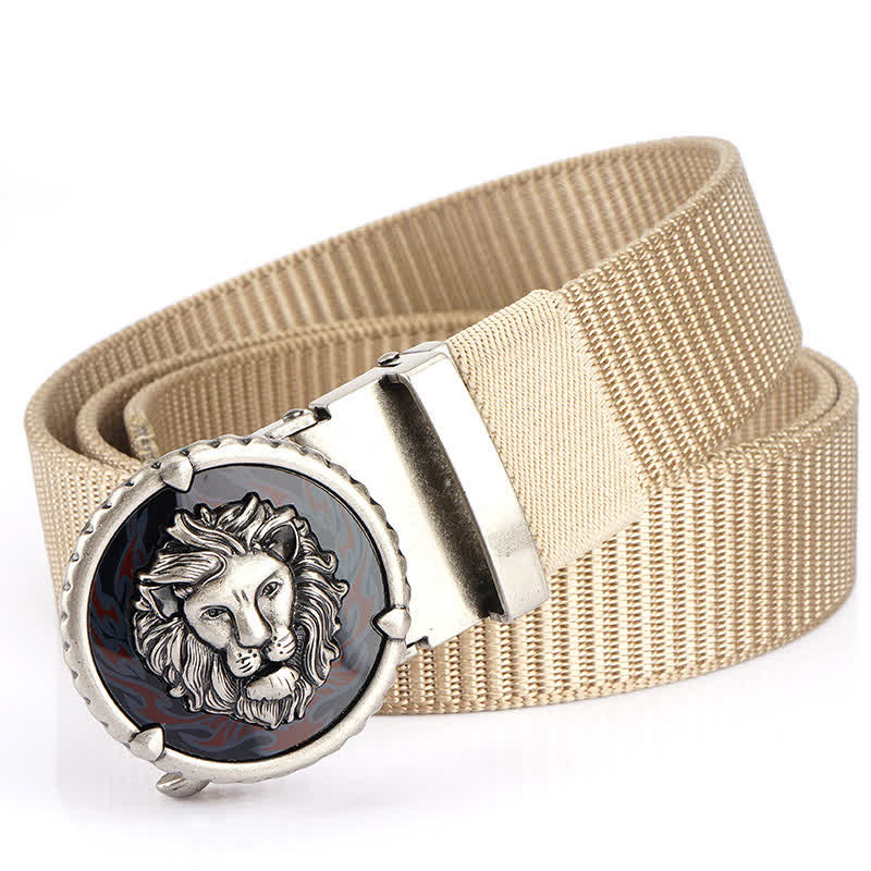Men's Practical Lion Head Pattern Nylon Belt - Beige / Silver - 48" - image 21