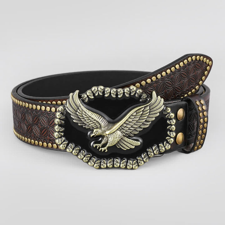 Men's Eagle Soaring Studded Western Leather Belt - image 1