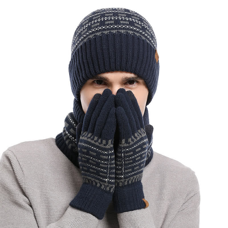 3Pcs Loose Double Layer Knit Hat Scarf Gloves Set - image 1