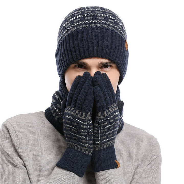 3Pcs Loose Double Layer Knit Hat Scarf Gloves Set - image 1