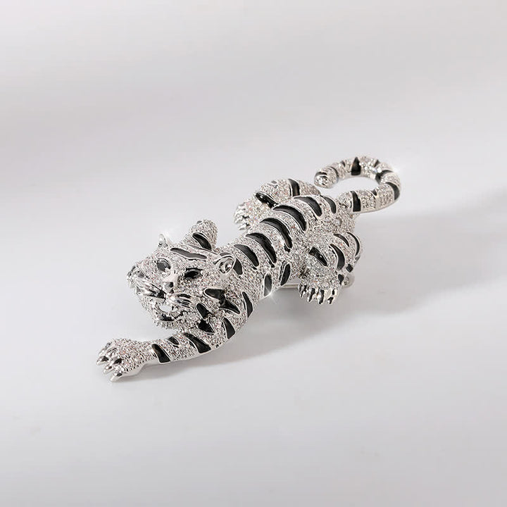 Men's Sultry Climbing Tiger Brooch - Silver - image 1