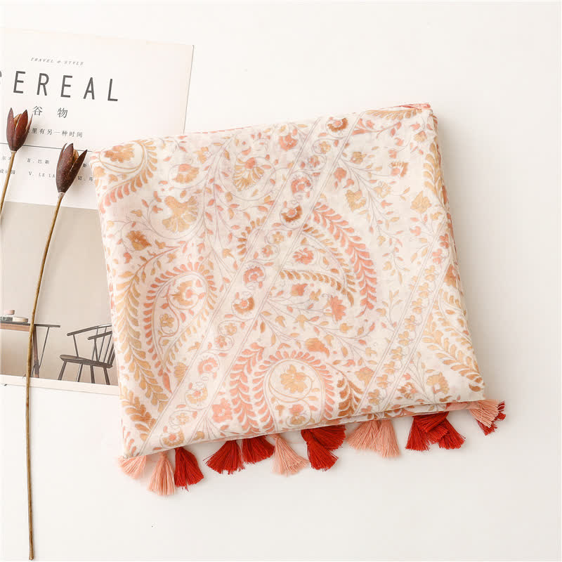 Women's Floral Soft Cape Wheat Fringe Scarf - image 4