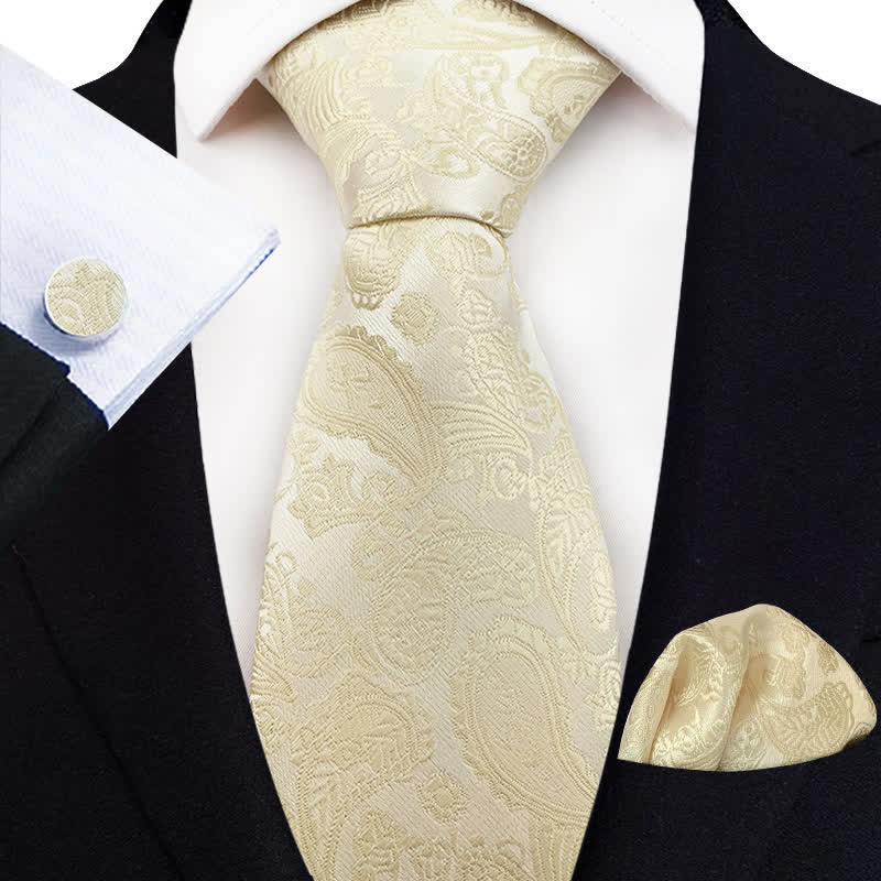 3Pcs Men's Exotic Paisley Necktie Set - Ivory - image 4
