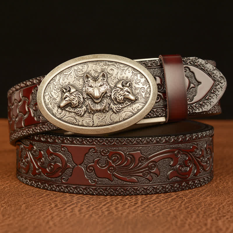 Men's Legend Of Hungry Wolves Leather Belt - Silver & Brown - 46 - image 13