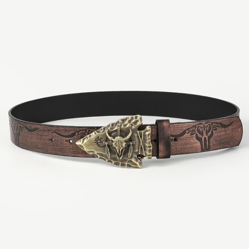 Men's Vintage Triangle Relief Bull Head Leather Belt - image 1