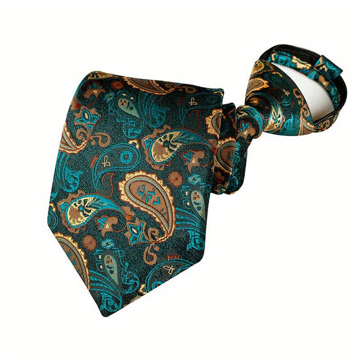 Men's Retro Paisley Zipper Tie Floral Necktie - MidnightBlue - image 1