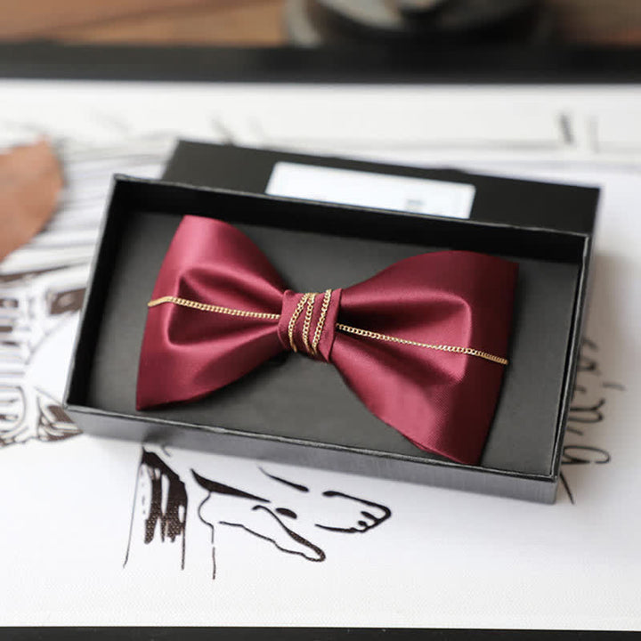 Men's Bling Chain Plain Bow Tie - Burgundy - image 7