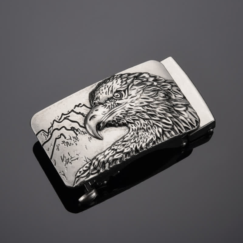 Men's DIY Carved Eagle Head Automatic Buckle Leather Belt - Antique Silver - Without Belt - image 0