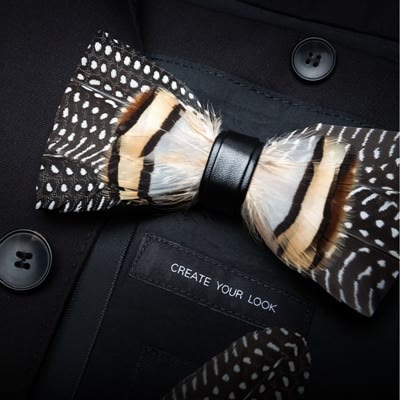 Brown Carbon Dot Wild Feather Bow Tie with Lapel Pin - image 1