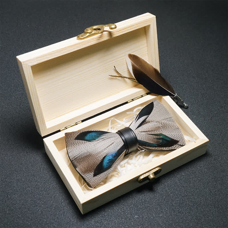 Brown & Blue Peacock Feather Bow Tie with Lapel Pin - image 1