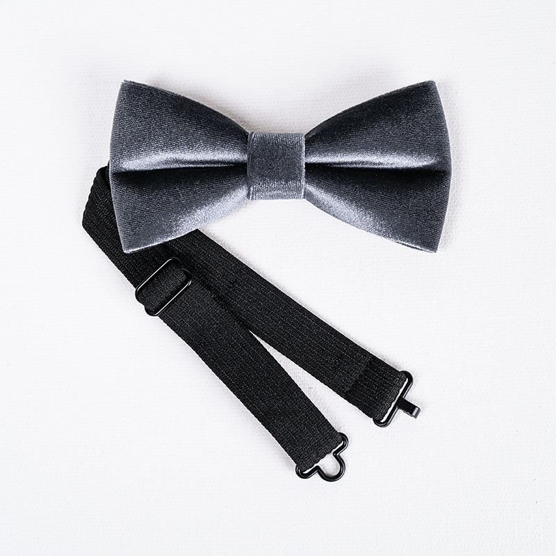 Men's Charcoal Gray Solid Color Velvet Bow Tie - image 5