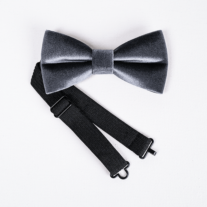 Men's Charcoal Gray Solid Color Velvet Bow Tie - image 5