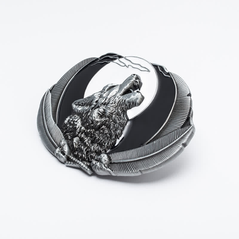 Men's DIY Howling Wolf Moon Oval Buckle Leather Belt - image 4