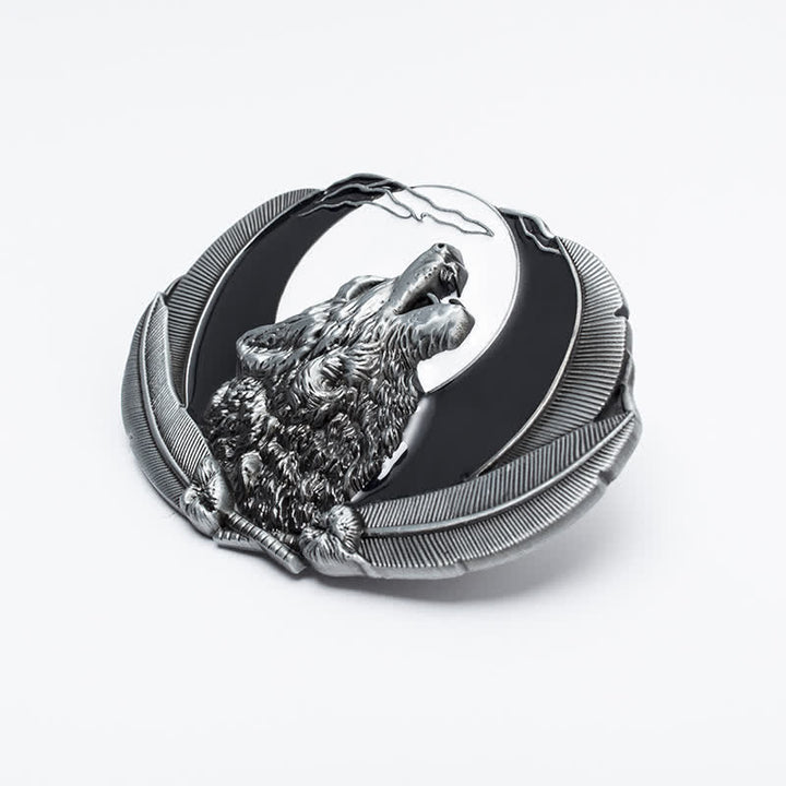 Men's DIY Howling Wolf Moon Oval Buckle Leather Belt - image 4