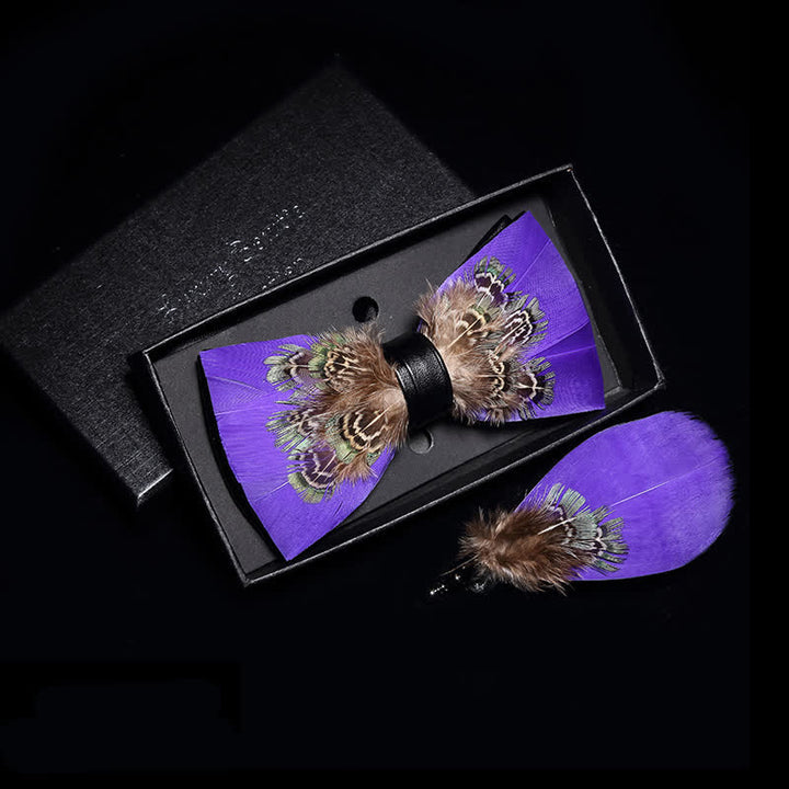 Graceful Purple Pheasant Feather Bow Tie with Lapel Pin - Adult - image 0
