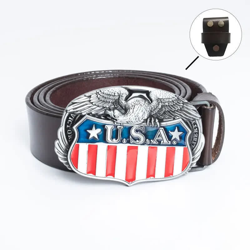 Men's Personality USA Flag Flying Eagle Leather Belt - Leather Linker - Brown - 46 - image 8