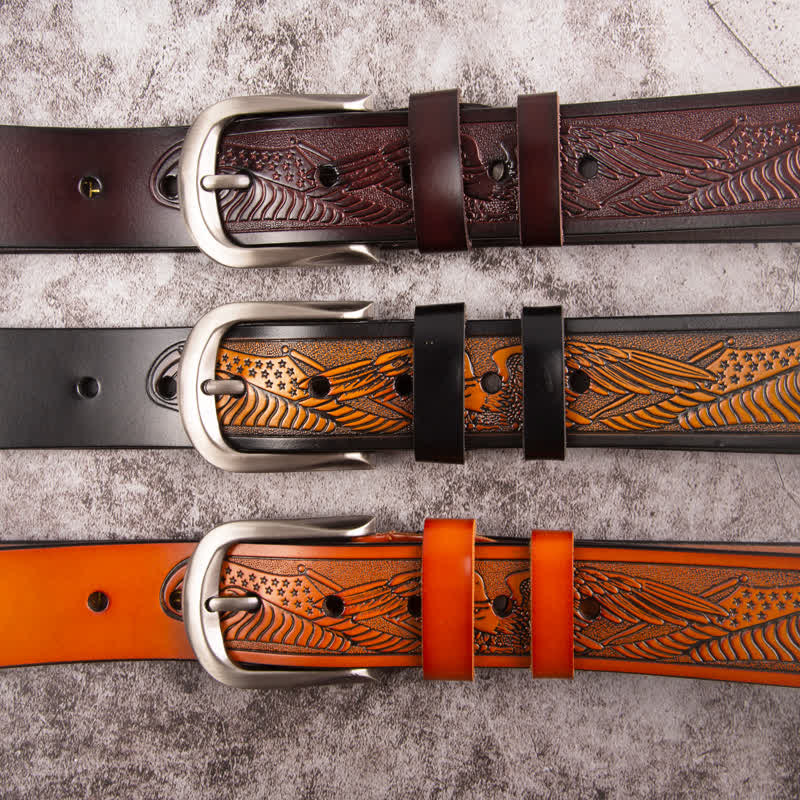 Men's Embossed Eagle Flag Pattern Leather Belt - image 4