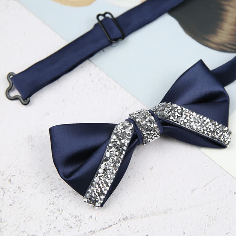 Men's Glittering Rhinestone Wedding Bow Tie - Navy - image 9