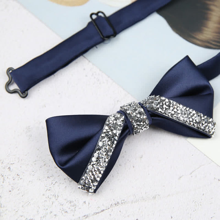 Men's Glittering Rhinestone Wedding Bow Tie - Navy - image 9