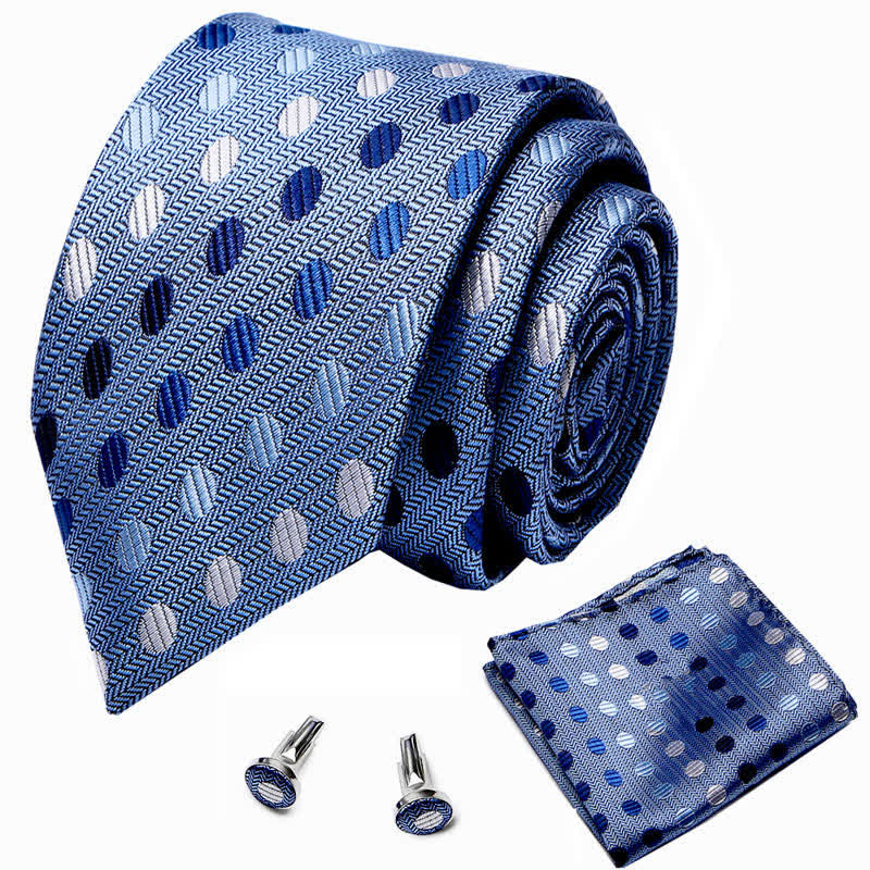 3Pcs Men's Shade of Blue Polka Dots Necktie Set - image 1