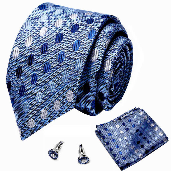 3Pcs Men's Shade of Blue Polka Dots Necktie Set - image 1