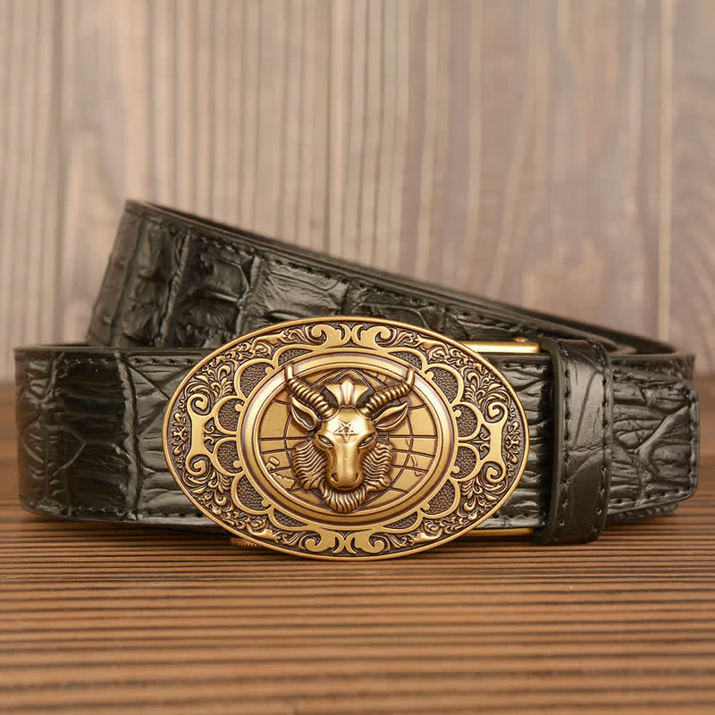 Men's Wild Goat Alligator Pattern Leather Belt - image 0