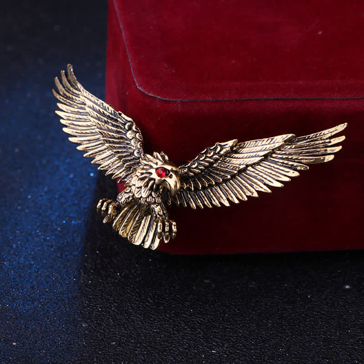 Men's Retro Soaring Bald Hawk Brooch - Antique Gold - image 2