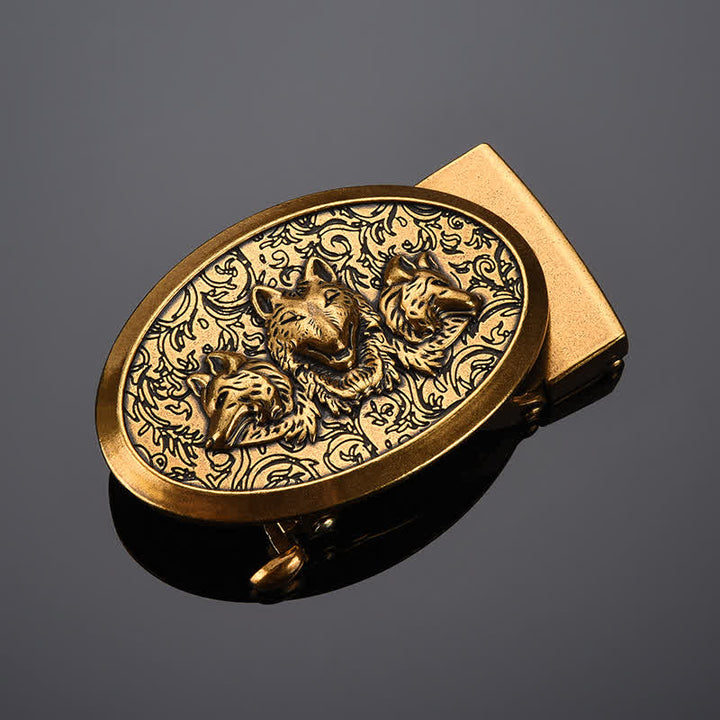 Men's DIY Hungry Wolves Automatic Buckle Leather Belt - Antique Gold - Without Belt - image 6