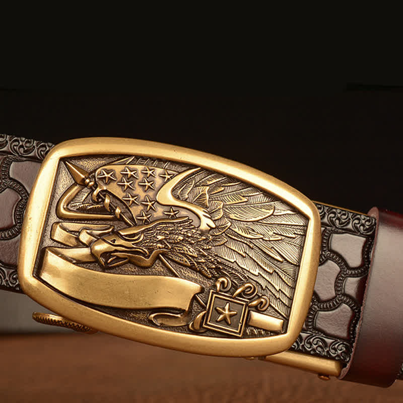 Men's American Flag Hawk Eagle Leather Belt - image 4