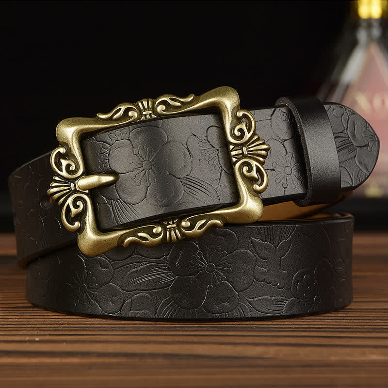 Women's Retro Floral Decorative Leather Belt - Style #2 - Black - 40 - image 10