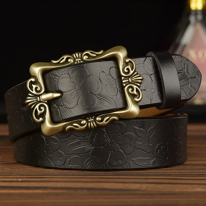 Women's Retro Floral Decorative Leather Belt - Style #2 - Black - 40 - image 10