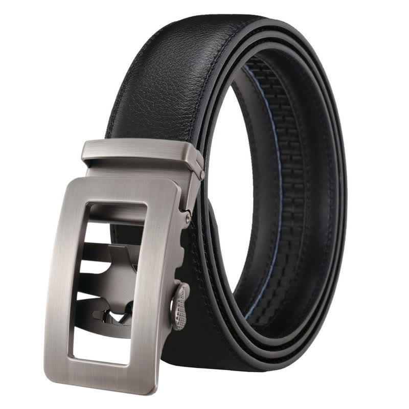 Men's Simple Hollow Automatic Buckle Leather Belt - Black - 46 - image 0