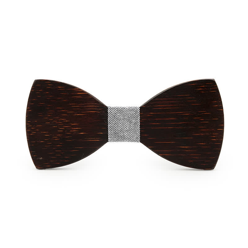 Men's Novelty Black Wooden Bow Tie - White - image 2