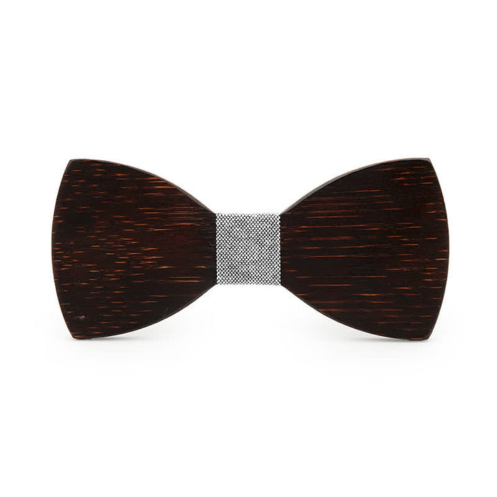 Men's Novelty Black Wooden Bow Tie - White - image 2