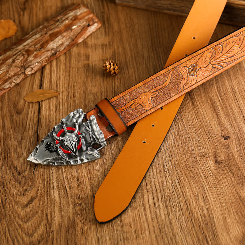 Men's Domineering Bull Head Ethnic Style Leather Belt - image 1