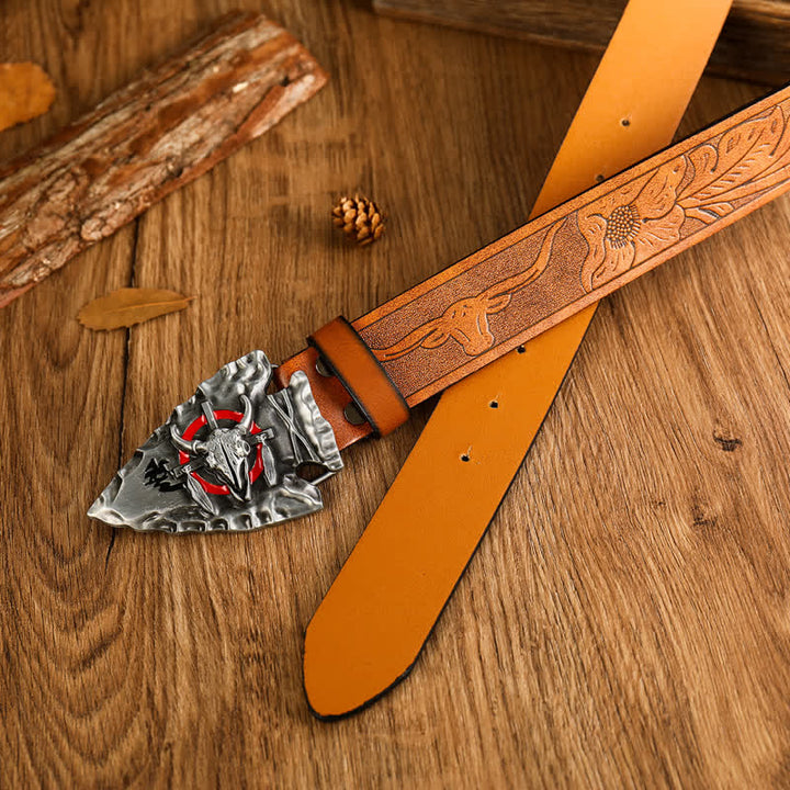 Men's Domineering Bull Head Ethnic Style Leather Belt - image 1