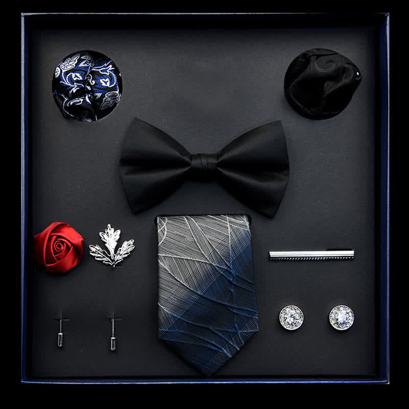 8Pcs Black&Blue Menswear Classic Business Bow Ties Gift Box - Black&Blue - image 0