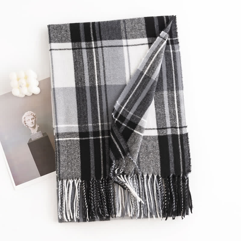 Women's Classic Winter Warm Plaid Scarf - Gray - image 10