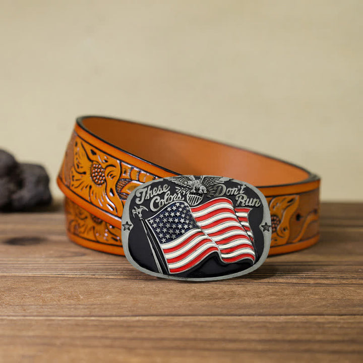 Men's DIY These Colors Don't Run Eagle Flag Buckle Leather Belt - These Colors Don't Run - Orange Carved Belt (40) - image 15